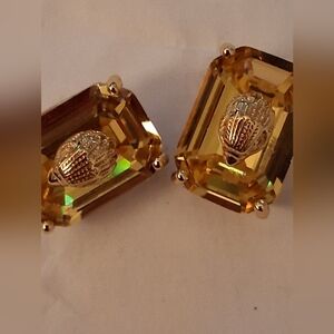 Kurt Geiger Faux Citrine Earrings w Signature Bird Head Logo NWT